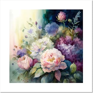 Pastel Watercolor Colorful Flowers Background Posters and Art